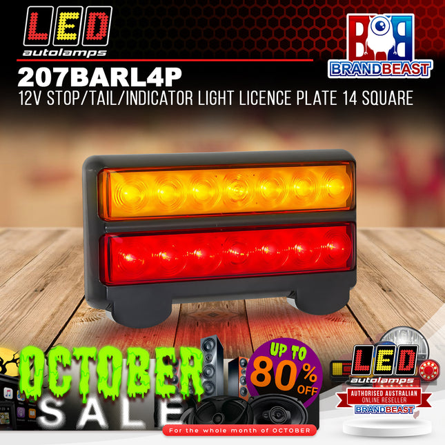 LED Autolamps 207BARL4P 12V Stop/Tail/Indicator Light Licence Plate 14 Square