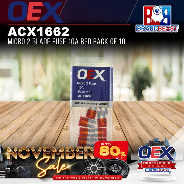 OEX ACX1662 Micro 2 Blade Fuse 10A Red Pack of 10