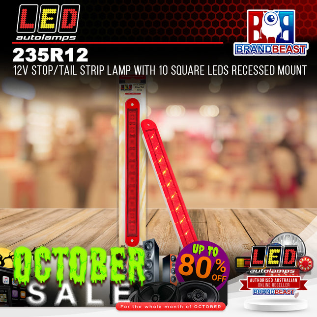 LED Autolamps 235R12 12V Stop/Tail Strip Lamp With 10 Square LEDs Recessed Mount