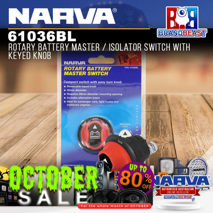 Narva 61036BL 100A 'Rotary' Battery Master Switch With Removable Keyed Knob