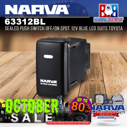 Narva 63312BL Sealed Push Switch Off/On SPDT 12V Blue LED Suits Toyota