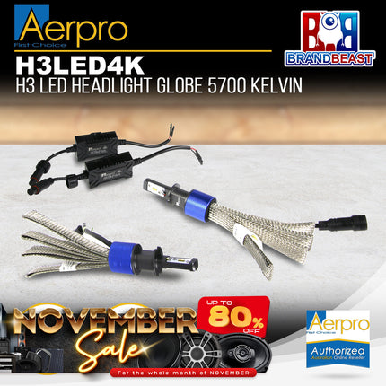 Aerpro H3Led4K H3 Led Headlight Globe 5700 Kelvin