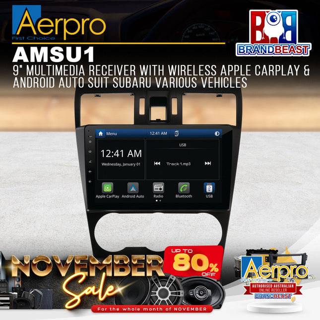 Aerpro AMSU1 9" Multimedia Receiver With Wireless Apple CarPlay & Android Auto
