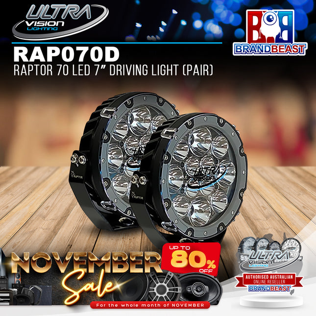 Ultra Vision Lighting RAP070DLV2/PR Raptor 70 LED 7" Driving Light (5700K) - Pair