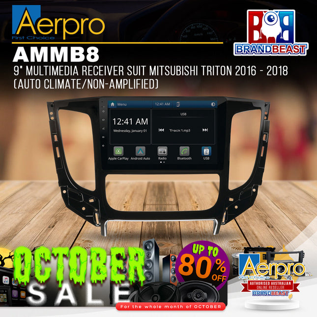 Aerpro AMMB8 9" Multimedia Receiver Suit Mitsubishi Triton 2016 - 2018