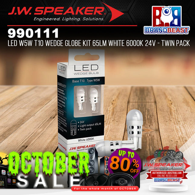 J.W. Speaker 990111 LED W5W T10 Wedge Globe Kit 65LM White 6000K 24V - Twin Pack