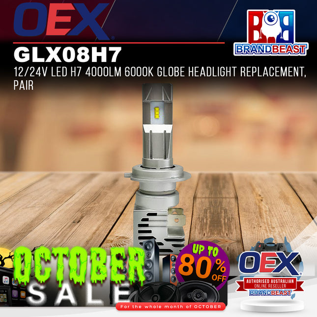 OEX GLX08H7 12/24V LED H7 4000lm 6000k Globe Headlight Pair