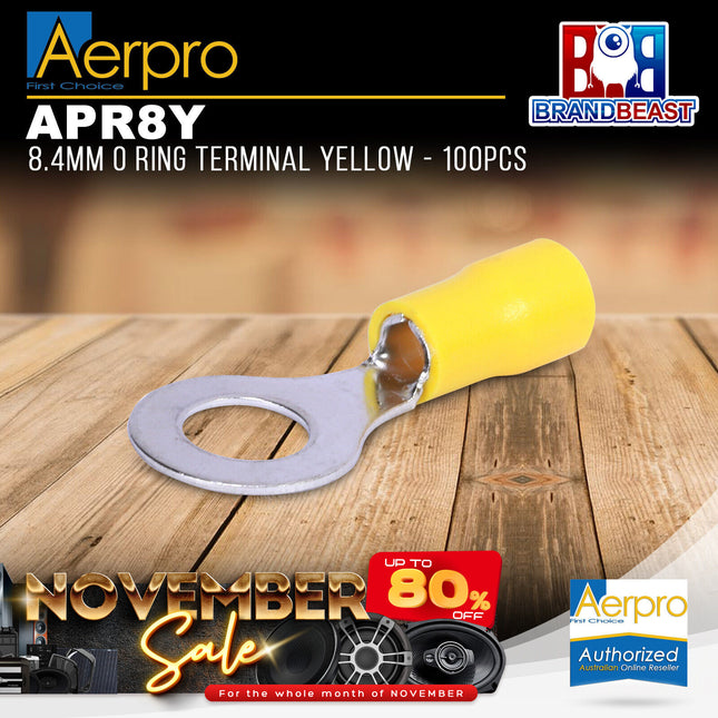 Aerpro APR8Y 8.4mm O Ring Terminal Yellow - 100pcs