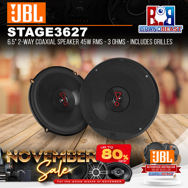 JBL STAGE3 627 6.5" 2-Way Coaxial Speaker 45W RMS - 3 Ohms - Includes Grilles