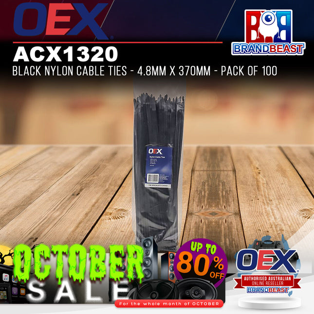 OEX ACX1320 Black Nylon Cable Ties - 4.8mm x 370mm - Pack of 100