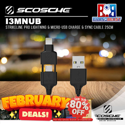 Scosche i3MNUB StrikeLine Pro Lightning &amp; Micro-USB Charge &amp; Sync Cable 25cm