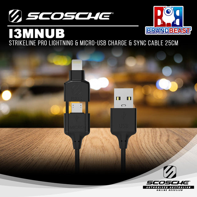 Scosche i3MNUB StrikeLine Pro Lightning & Micro-USB Charge & Sync Cable 25cm