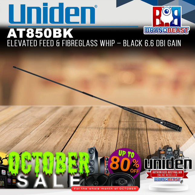 Uniden AT850BK Elevated Feed & Fibreglass Whip – Black 6.6 dBi Gain