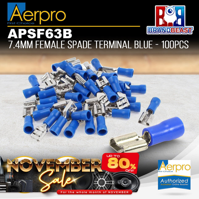 Aerpro APSF63B 7.4mm Female Spade Terminal Blue - 100pcs