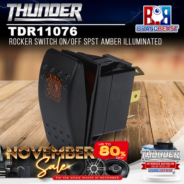 Thunder TDR11076 Rocker Switch On/Off SPST Amber Illuminated