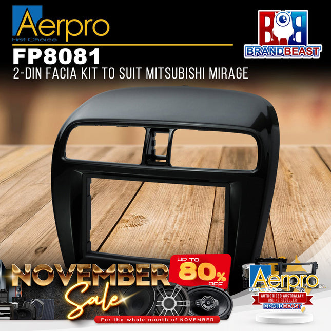 Aerpro FP8081 2DIN Gloss Black Facia Kit Suit Mitsubishi Mirage LA 2012 - 2020
