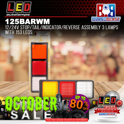 LED Autolamps 125BARWM 12/24V Stop/Tail/Indicator/Reverse Assembly 3 Lamps LEDs