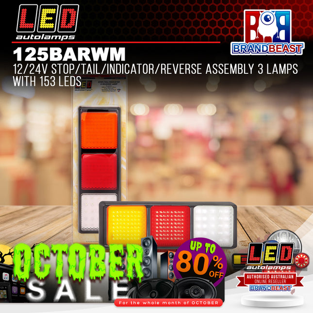 LED Autolamps 125BARWM 12/24V Stop/Tail/Indicator/Reverse Assembly 3 Lamps LEDs