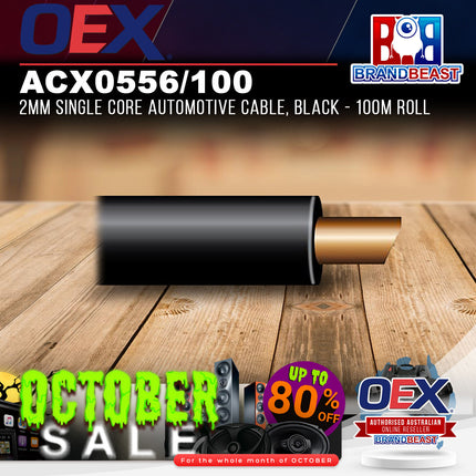 OEX ACX0556/100 2mm Single Core Automotive Cable, Black - 100m Roll
