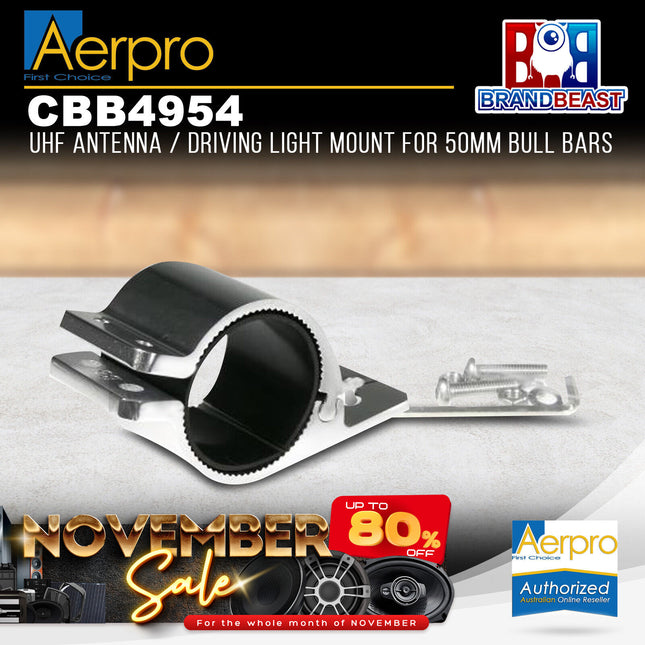 Aerpro CBB4954 50mm Aluminium Bullbar Mount UHF Antenna/Driving Light Bracket