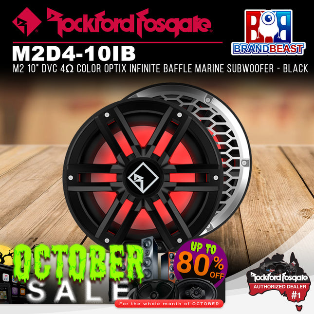Rockford Fosgate M2D4-10IB M2 10" DVC 4Œ© Color Optix Infinite Baffle Marine Subwoofer - Black