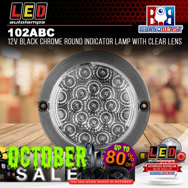 LED Autolamps 102ABC 12V Black Chrome Round Indicator Lamp With Clear Lens