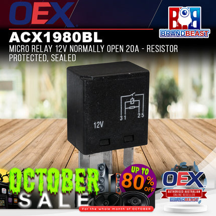 OEX ACX1980BL Micro Relay 12V Normally Open 20A - Resistor Protected, Sealed