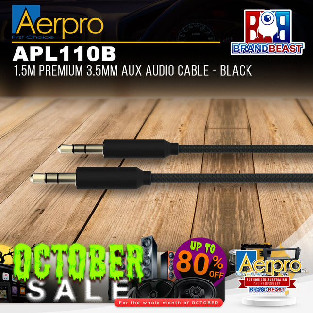 Aerpro APL110B 1.5M Premium 3.5mm AUX Audio Cable - Black