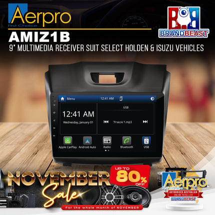 Aerpro AMIZ1B 9" Multimedia Receiver Suit Select Holden & Isuzu Vehicles