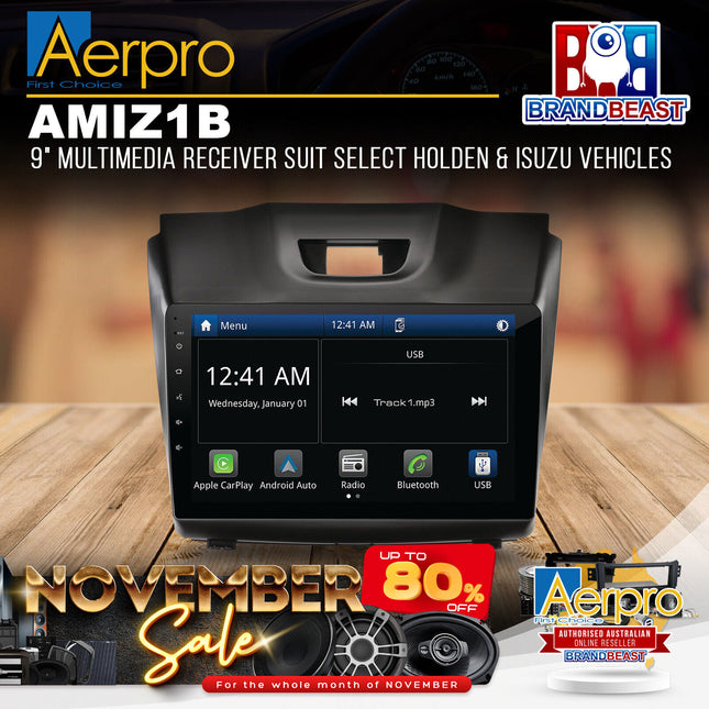 Aerpro AMIZ1B 9" Multimedia Receiver Suit Select Holden & Isuzu Vehicles