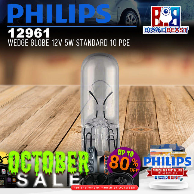 PHILIPS 12961 Wedge Globe 12V 5W Standard 10 Pce