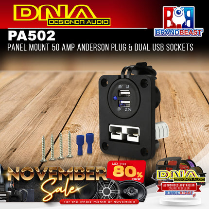 DNA PA502 Panel Mount 50 Amp Anderson Plug & Dual USB Sockets