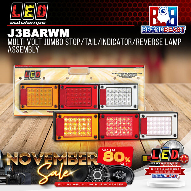 LED Autolamps J3BARWM Multi Volt Jumbo Stop/Tail/Indicator/Reverse Lamp Assembly