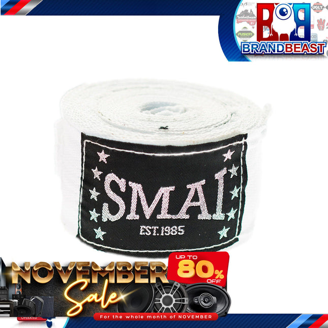 SMAI B020B/L-180-WHI 3x5cm SMAI Boxing Wraps - White