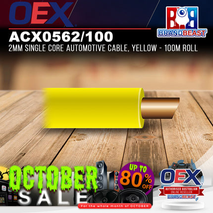 OEX ACX0562/100 2mm Single Core Automotive Cable, Yellow - 100m Roll