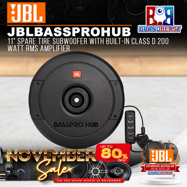 JBL BassPro HUB 11" Spare Tire Subwoofer with Built-In Class D 200 Watt RMS Amplifier