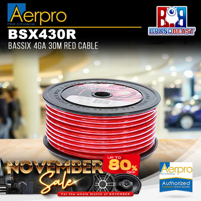 Aerpro BSX430R 30M BASSIX 4GA Speaker Power Cable - Red