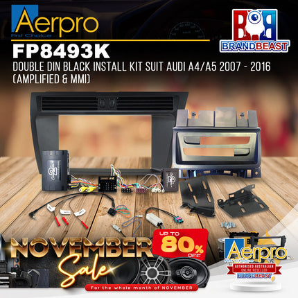 Aerpro FP8493K Double DIN Black Install Kit Suit Audi A4/A5 2007 - 2016