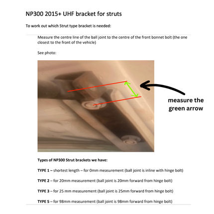 GMF4x4 002D-ST5-BB Nissan Navara NP300 2015-2022 Driver Side Bonnet Bracket Strut Type 5