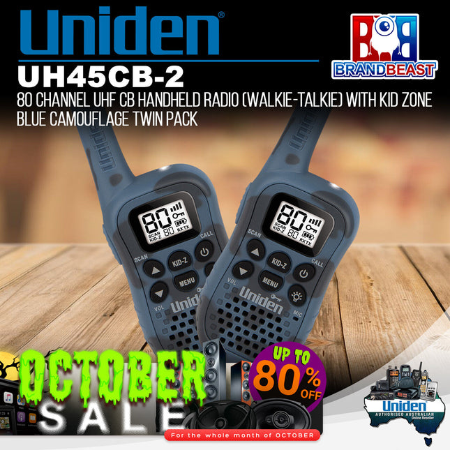 Uniden UH45CB-2 80 Channel UHF CB Handheld Radio Kids Blue Camouflage Twin Pack