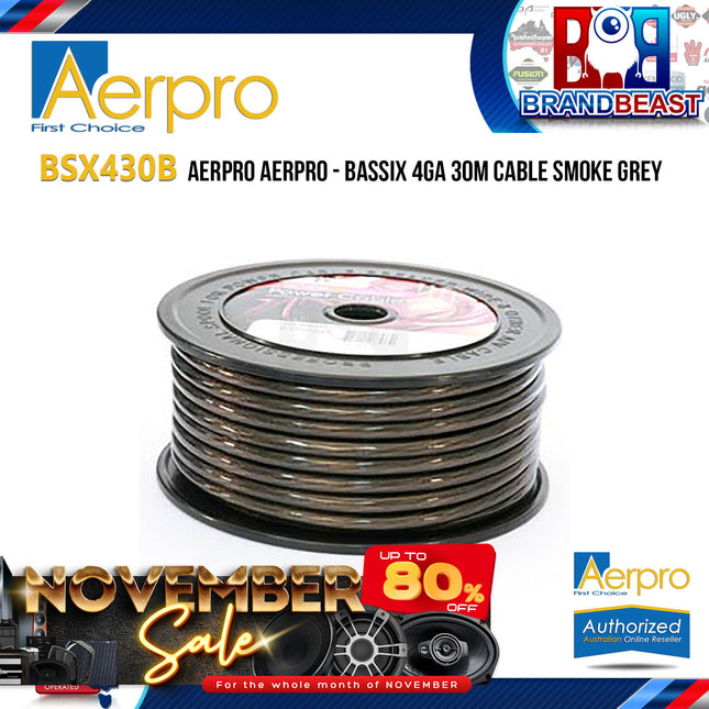 Aerpro BSX430B BASSIX 4GA 30M Cable - Smoke Grey