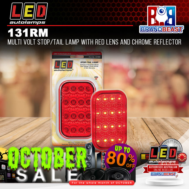 LED Autolamps 131RM Multi Volt Stop/Tail Lamp with Red Lens and Chrome Reflector