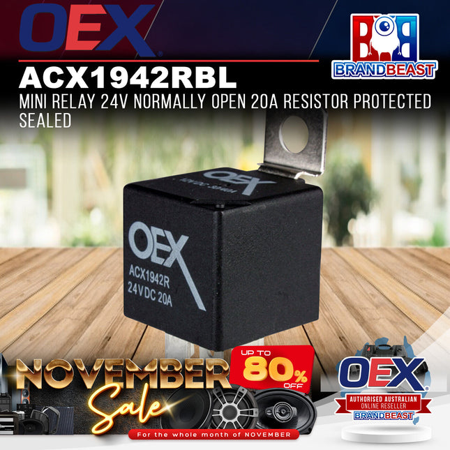 OEX ACX1942RBL Mini Relay 24V Normally Open 20A Resistor Protected Sealed