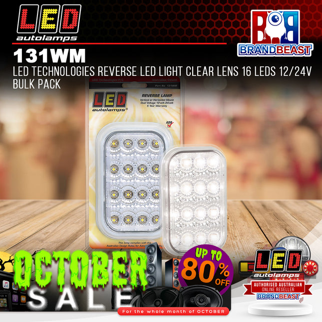 LED Autolamps 131WM LED Technologies Reverse LED Light Clear Lens 16 LEDs 12/24V