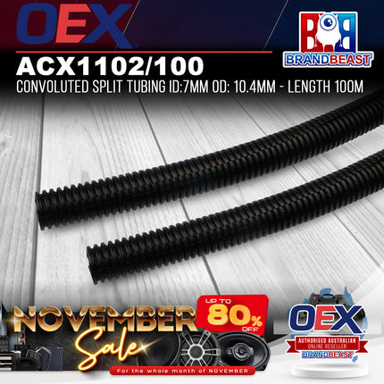 OEX ACX1102/100 Convoluted Split Tubing ID:7mm OD: 10.4mm - Length 100m