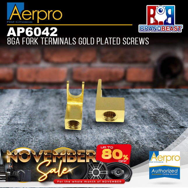 Aerpro AP6042 8 Gauge Gold Plated Screws Fork Terminals