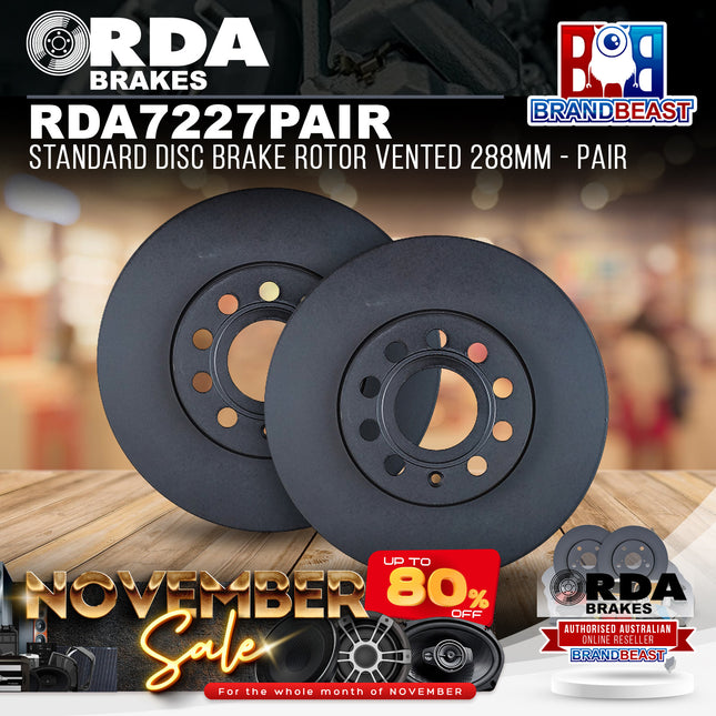 RDA Brakes RDA7227 Standard Disc Brake Rotor Vented 288mm - Pair