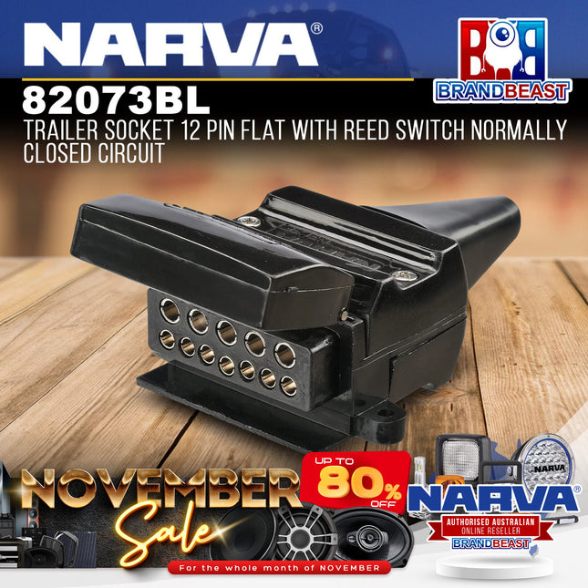 Narva 82073BL Trailer Socket 12 Pin w/ Reed Switch Normally Closed Circuit