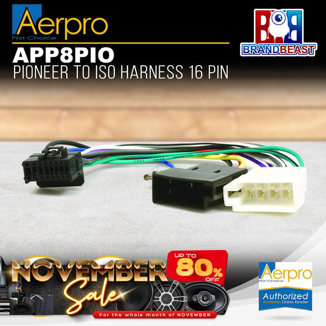 Aerpro APP8PIO APP8 Secondary ISO Harness to Suit Pioneer Headunits