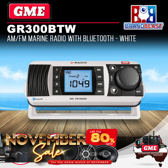GME GR300BTW White AM/FM Marine Radio with Bluetooth